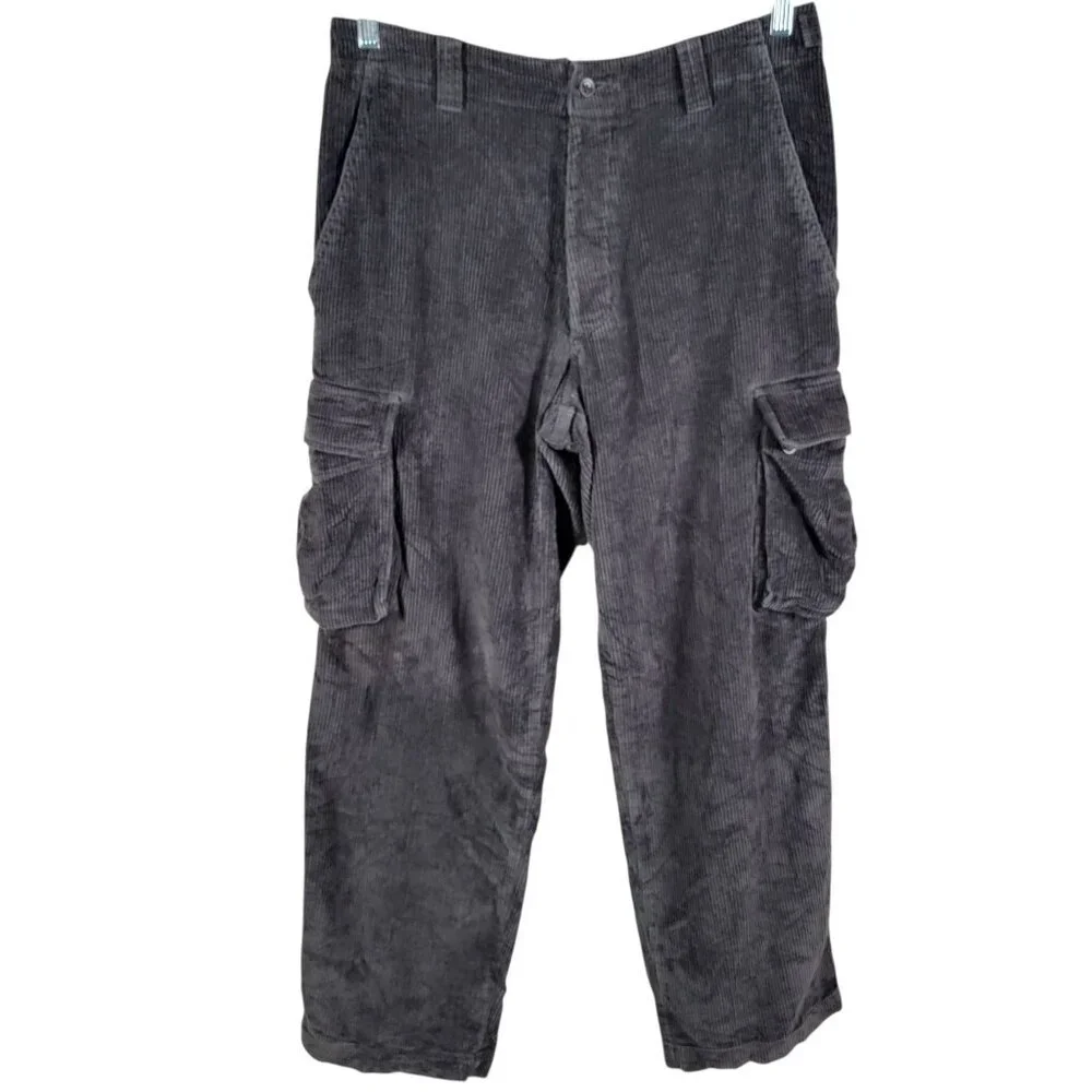 J. Crew Mens Gray Preppy Y2K Relaxed Fit Corduroy Button Fly Cargo Pants 32x30